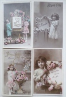 LOT 4X CPA Photo Montage  A.N. - SIP - IRIS FILLE Fillette Tableau Fleuri  Inscription Prenom Fete MARIE RENEE MARTHE - Collections & Lots