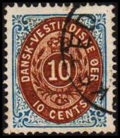 1876-1879. Bi-coloured. 10 C. Blue/dark Brown. Inverted Frame. Perf. 14x13½. 7th Print. (Michel: 11 IIb) - JF128260 - Danish West Indies