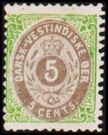 1896-1906. Bi-coloured. 5 C. Green/blue. Normal Frame. Perf. 12 3/4. Scarce. Prob. Re-p... (Michel: 19 I) - JF128237 - Dänisch-Westindien