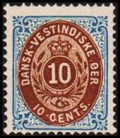 1876-1879. Bi-coloured. 10 C. Blue/dark Brown. Inverted Frame. Perf. 14x13½. 7th Print.... (Michel: 11 IIb) - JF128269 - Deens West-Indië