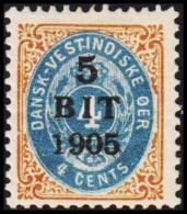 1905. Surcharge. 5 BIT On 4 C. Brown/blue Normal Frame. (Michel: 38 I) - JF128193 - Deens West-Indië