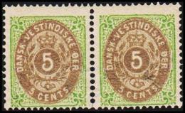 1876-1879. Bi-coloured. 5 C. Green/gray. Normal Frame. Perf. 14x13½. Pair 6th Print. (Michel: 10 I) - JF128232 - Deens West-Indië