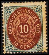 1876-1879. Bi-coloured. 10 C. Blue/dark Brown. Inverted Frame. Perf. 14x13½. 7th Print.... (Michel: 11 IIb) - JF128265 - Dänisch-Westindien