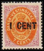 1887. Surcharge. 1 CENT On 7 C. Red Lilac/dull Yellow. Second Print.  Normal Frame. Per... (Michel: 14 Ib) - JF128201 - Danish West Indies
