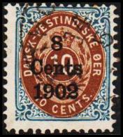1902. Surcharge. Copenhagen Surcharge. 8 Cents 1902 On 10 C. Blue/brown. Normal Frame.  (Michel: 26 I) - JF128173 - Deens West-Indië