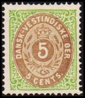 1876-1879. Bi-coloured. 5 C. Green/gray. Normal Frame. Perf. 14x13½. Third Print. Variety. (Michel: 10 I) - JF128226 - Deens West-Indië