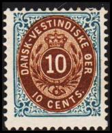 1896-1906. Bi-coloured. 10 C. Blue/brown. Normal Frame. Perf. 12 3/4. 8th Print. (Michel: 20 I) - JF128270 - Deens West-Indië