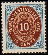 1876-1879. Bi-coloured. 10 C. Blue/dark Brown. Inverted Frame. Perf. 14x13½. 7th Print.... (Michel: 11 IIb) - JF128267 - Deens West-Indië