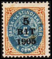 1905. Surcharge. 5 BIT On 4 C. Brown/blue Inverted Frame. (Michel: 38 II) - JF128191 - Deens West-Indië