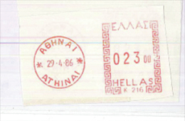 Athen 1986 K-2016 Meterstamp - Cartas & Documentos