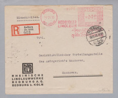 Motiv Bau Linoleum Bedburg 1933-11-11 Frei-O R-Brief 42 Pf. - Maschinenstempel (EMA)