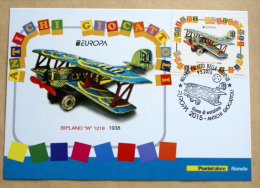 ITALY EUROPA CEPT 2015 OFFICIAL MAXICARD FDC, BIPLANO W 1218 - 2015