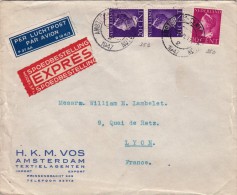 1947 LETTRE PAYS - BAS. EXPRES AMSTERDAM -LYON. TEXTIELAGENTEN VOS   / 4647 - Lettres & Documents