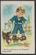 CP THEME ENFANTS / ILLUSTRATEUR GOUGEON / ENFANT GARCON CHIEN PLUIE /Quand Je Pense Que ça M'a été Garanti Irrétrécissab - Gougeon