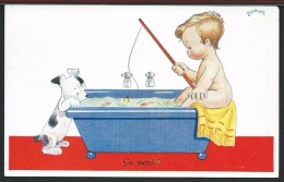 CP THEME ENFANTS / ILLUSTRATEUR Janser / ENFANT CHIEN BAIGNOIRE PECHE / ça Mord ! Collection Enfantine Janser (20sujets) - Janser