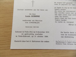 Doodsprentje Louis Goderie Putte (N) 8/12/1914 Putte Stabroek 31/10/1994 ( Liza Jongenelen ) - Religion & Esotericism