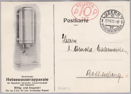 MOTIV HAUSALT Heisswasserapparate 1932-12-22 Luzern Frama"P10P#757" Postkarte - Frankiermaschinen (FraMA)