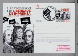 Je Suis Charlie Freedom Press Voltaire Benjamon Franklim John Milton 2015 Postal Stationery Entier Postaux Portugal S304 - Franz. Revolution