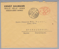 Motiv Haushalt Wolle Felle Leder Ernst Baumann Küsnacht ZH Frei-O #1013 Brief>DE - Postage Meters