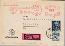 MOTIV Industrie Metall 1951-05-22 Olten 1 Gisserei Von Roll Express Brief - Postage Meters