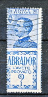 Pubblicitari 1924-25, Sassone N. 4, C. 25 Azzurro E Azzurro Chiaro Abrador, Usato, Molto Bello E Fresco Cat. € 202 - Reclame