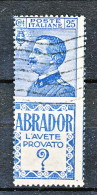 Pubblicitari 1924-25, Sassone N. 4, C. 25 Azzurro E Azzurro Chiaro Abrador, Usato, Molto Bello E Fresco Cat. € 202 - Pubblicitari