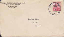 Philippines AMALGAMATED MINERALS Inc., MANILA 1938 Cover Lettre ILOILO, COMMONWEALTH Oveprinted - Philippines