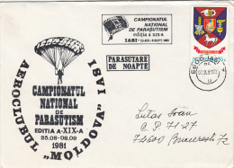 20212- PARACHUTTING NATIONAL CHAMPIONSHIP, NIGHT PARACHUTTING, SPECIAL COVER, 1981, ROMANIA - Parachutting