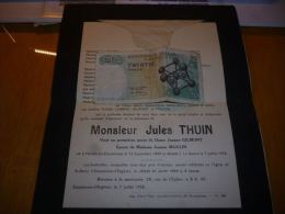 LDM-2 Lettre De Mort Jules THUIN GILMONT MOULIN ROLAND Marche Lez Ecaussinnes 1889 La Hestre 1958 - Tickets