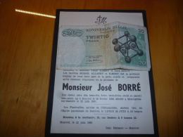 LDM-2 Faire Part Deces José BORRE ILBERT ALLAERT Souvret 1936 Montignies Sur Sambre 1961 - Tickets