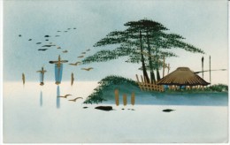 Japan Artist Hand-painted, Landscape Scene Boats Building, C1900s Vintage Postcard - Andere