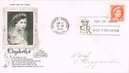 13050. Carta F.D.C. OTTAWA (Canada) Ontario 1954. Elizabeth II Queen - 1952-1960