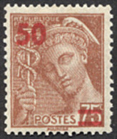 France Mercure - N°  477 * Surchargé 50 Sur 75 Brun Rouge - 1938-42 Mercurius