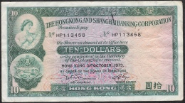 HONG-KONG P182g  10  DOLLARS 1973  HP      VF NO P.h. - Hong Kong