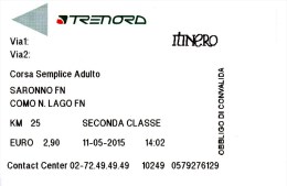 Italy , Saronno  -  Como  N.Lago , Railway  Ticket , 2015 - Europa