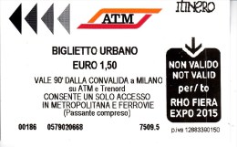 Italy , Milano   ,EXPO 2015 ,  Metro  Ticket  , 2015 - Europa