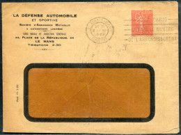 FRANCE - ROULETTE DU N° 199 DENTS MASSICOTÉS ET PERFORÉ / LETTRE LA DEFENSE AUTOMOBILE DU MANS , OM DU 31/11/1928 - SUP - Roulettes