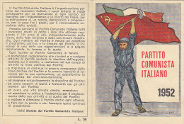 3-4225- Tessera P.C.I. Partito Comunista Italiano 1952 + Marca Sostenitore + Bollino Illustrata Guttuso - Ottima - Other & Unclassified