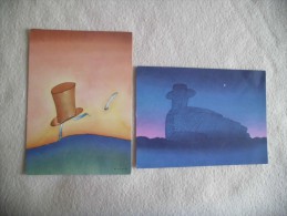 2 Cartes ..LE REVE DE PIERRE ET LE CHAPELIER D'ALICE - Folon