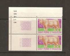 Bloc De 2 Timbres Bord De Feuille Avec N° De Feuille élevage Race Charolais - Nuevos