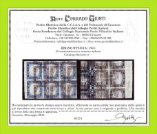 SI53D Italia Italy 1863 Regno 15c. Nero Azzuro PROVA Di STAMPA Doppia Fronte Retro Blocco Di 6 RARO Certificato GIUSTI - Sonstige & Ohne Zuordnung