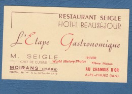 Carte Ancienne - MOIRANS - Restaurant Seigle Hotel Beauséjour - L' étape Gastronomique - Chef De Cuisine - Moirans