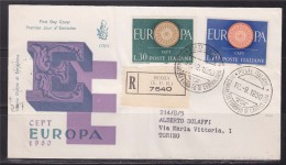 = Europa 1960 Enveloppe Recommandée De Rome Italie 19.9.60 Congrès Européen De Cardiologie 1er Jour N°822 Et 823 - Europese Instellingen