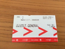Ticket De Transport T.GENERAL, Renfe/Cercanias (Espagne) Type 1 - Europe
