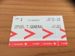 Ticket De Transport T.GENERAL, Renfe/Cercanias (Espagne) Type 2 - Europe