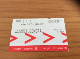 Ticket De Transport T.GENERAL, Renfe/Cercanias (Espagne) Type 3 - Europe