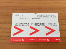 Ticket De Transport IDA Y REGRES, Renfe/Cercanias (Espagne) - Europa