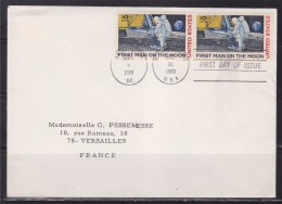 = Premier Homme Sur La Lune, 1er Jour, Washington 9.9.69 Moon Landing 20.7.69 USA 2 Timbres - Amérique Du Nord