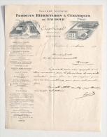 Lettre à En-tête De S.A. PRODUITS REFRACTAIRES & CÉRAMIQUES De BAUDOUR Vers VERRERIES De MANAGE, 1914 - 1900 – 1949