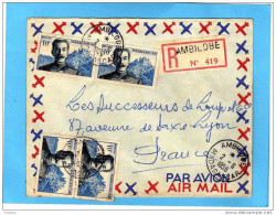 MARCOPHILIE- Lettre AVION REC-MADAGASCAR-1956 Cad AMBILOBE--pour Françe-bel 4 Timbres Lyauteyafft 40frs - Briefe U. Dokumente